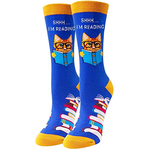 HAPPYPOP Funny Socks Crazy Socks Cool Socks Silly Socks for Women Teen Girls, Book Lovers Gifts for Students Book Gifts Reading Gifts, Book Socks