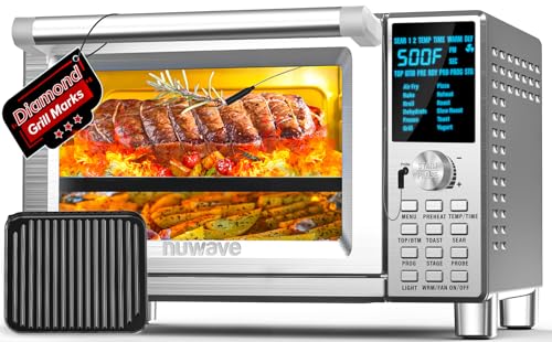 NUWAVE Bravo XL Air Fryer Convection Toaster Oven Countertop, 112-in-1 Smart Grill Combo with Original Flavors & Marks, Adjustable Heating Zones for Pizza, Roast, Bake, 50-500°F, Stainless Steel, 30QT