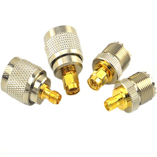 onelinkmore SMA-UHF RF Connectors Kit SMA to UHF PL259 SO239 4 Type Set SMA Jack/Plug to UHF Nickel Gold Plated Test Converter Pack of 4 …