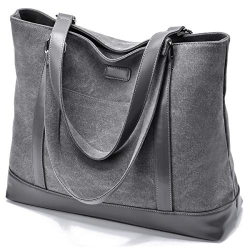 Canvas Laptop Tote Work Bag for Women with 15.6 Inch Computer Compartment Pockets