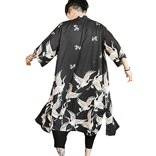 Seidarise Men's Japanese Kimono Coat Loose Yukata Outwear Long Bathrobe Tops Vintage Long Cardigan Jacket Open Front Coat