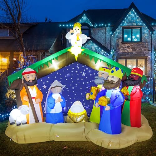 Funflatable 8 FT Christmas Inflatables Nativity Scene Outdoor Decorations, Christmas Blow Up Yard Decorations Nativity Sets for Garden Lawn Xmas Decor