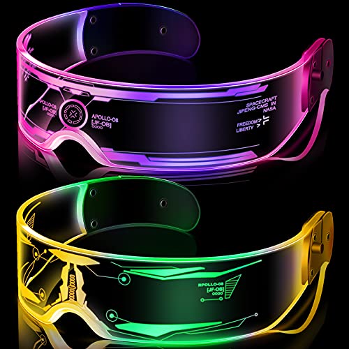 TOODOO 2 Pairs LED Visor Glasses 7 Colors Futuristic Glasses 4 Modes Light Up Glasses Honeycomb Luminous Glasses for Adults (Stylish Style)