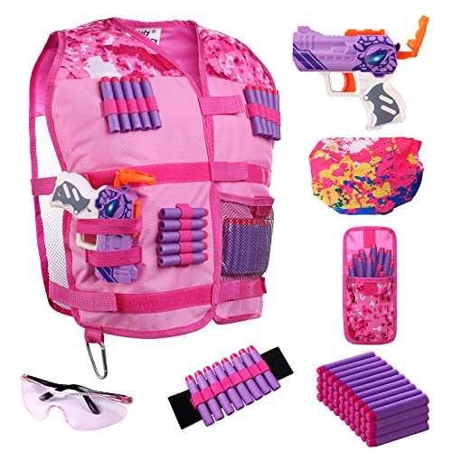 Girls Tactical Vest Kit with Blaster - Kids Tactical Vest Compatible with Nerf Rebelle N-Strike Purple Darts for Girl
