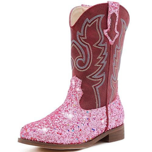 Motasha Girls Cowgirl Boots Toddler Girls Boots Unisex-Child Cowboy Boots for Girls Little Kids Boots Fashion Cowgirl Outfits Western Horseback Riding Shoes (M7101 Sequins Pink 10)
