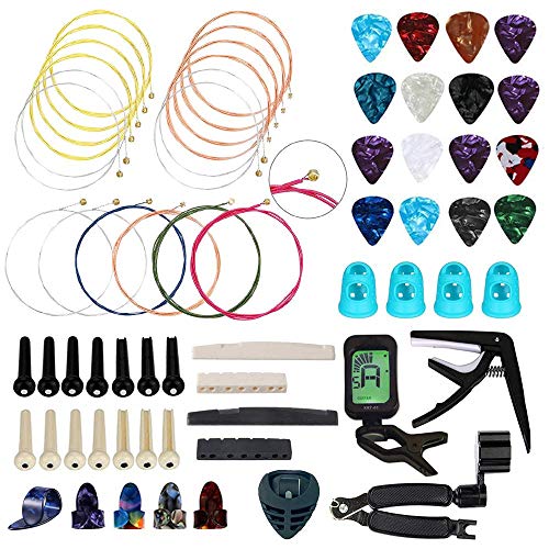 66PCS Guitar Accessories Kit, Acoustic Guitar Changing Tool, Including Acoustic Strings, Guitar Picks, Capo, String Winder&Cutter, Tuner, Guitar Bones,for Guitar Players and Guitar Beginners