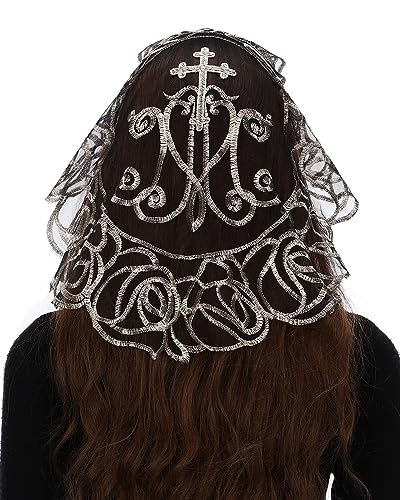 Bozidol Cross Rose Angel Veil - Bridal Mask Catholic Virgin Cross Rose Lace Angel Veil
