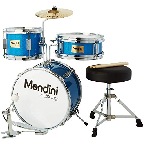 Mendini By Cecilio Kids Drum Set - Junior Kit w/ 4 Drums (Bass, Tom, Snare, Cymbal), Drumsticks, Drum Throne - Beginner Drum Sets & Musical Instruments