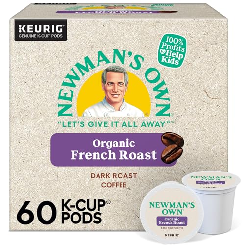 Newman's Own Organic French Roast Coffee, Keurig Single Serve K-Cup Pods, Dark Roast Coffee, 60 Count, (6 Packs of 10)