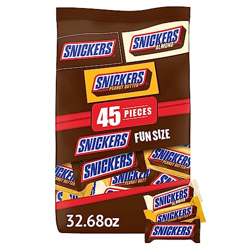 SNICKERS Variety Pack Fun Size Original, Peanut Butter & Almond Milk Chocolate Candy Bars Bulk Pack Assortment, 32.68 oz Bag, 45 Piece