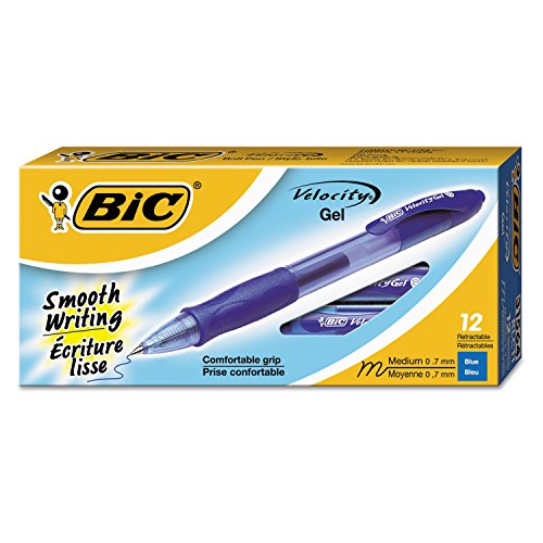 BIC Gelocity Original Blue Gel Pens, Medium Point (0.7mm), 12-Count Pack, Retractable Gel Pens With Comfortable Grip