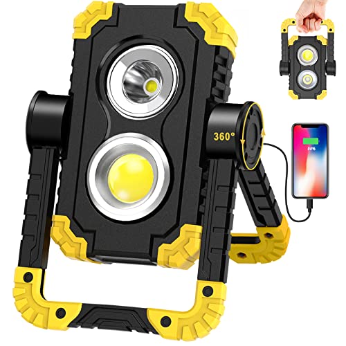 Samyoung 5000mAh 3000 Lumen Work Light Brightest, 30W Rechargeable Work Light, 360° Rotating LED Work Light IP65 Waterproof Mechanic Light for Job Site Car Repairing Construction Site