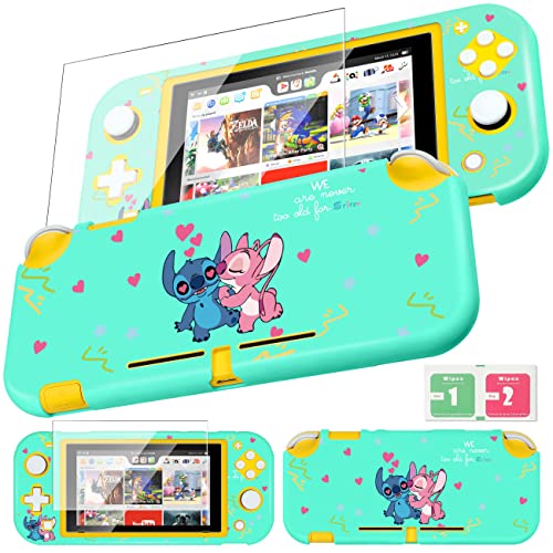 oqpa for Nintendo Switch Lite 2019 Case for Girls Boys Kids PC Cute Kawaii Fun Cartoon Design Cool Funny Slim Protective Cases Hard Shell Cover with Screen Protector Glass for Switch Lite,Stitc CP