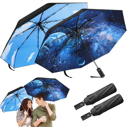 ZUOYOUZ 2-Pack Portable Travel Umbrellas for Rain Windproof，Portable, Automatic, Strong, Durable, Vibrant Designs, Folding Perfect Car Umbrella and On-the-Go
