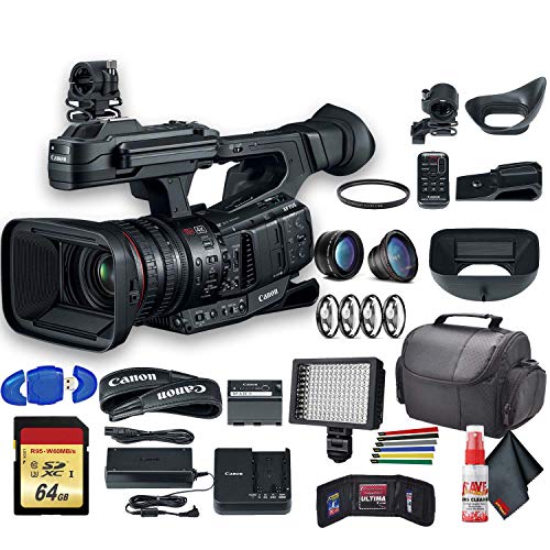 Canon XF705 4K 1' Sensor XF-HEVC H.265 Pro Camcorder (3041C002) with UV Filter, Close Up Diopters, Wide Angle Lens,Tripod, Padded Case, LED Light, 64GB Memory Card + More Advanced Bundle (Renewed)