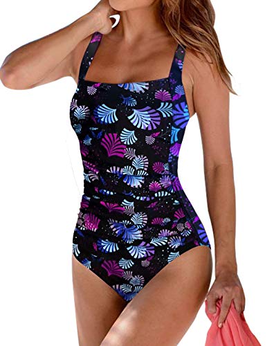 Upopby Women's Vintage Tummy Control One Piece Swimsuits Monokini Printed Plus Size Swimwear Bathing Suits Firework 10