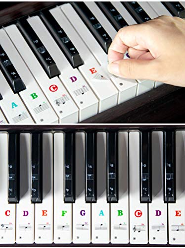 Piano Keyboard Stickers for 88/61/54/49 Key. Colorful Large Bold Letter Piano Stickers Perfect for Kids Learning Piano. Multi-Color, Transparent and Removable
