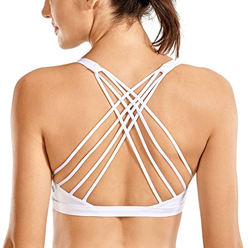 CRZ YOGA Strappy Sports Bras for Women - Criss Cross Back Sexy Wireless Padded Yoga Bra Cute Workout A02-White Small