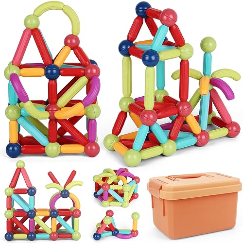 lecover 103 PCS Magnetic Building Blocks Toy, Educational Magnetic Building Sticks, Toddler Toys, Magnet Toy Set, Montessori Toys for Boys Girls, Gift Set for Kid’s Early Educational Learning