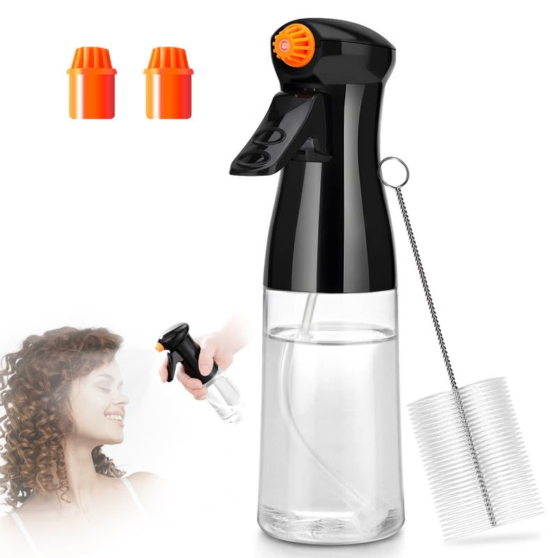 Leaflai Ultra Fine Mister Spray Bottle - Continuous Water Spray Bottle with 2 Nozzle 1 Brush, Versatile Mist Sprayer for Hairstyling Cleaning Salons Essential Oil Scents Body Care & More (Black)