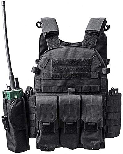 Invenko Heavy Duty Tactical Molle Airsoft Vest Outdoor Hunting Paintball Sports Outdoor Gaming Security Gurad Duty Cosplay Soft Vest (black)