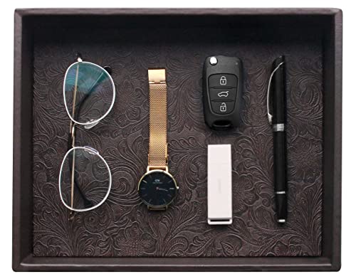 Gurfuy Rectangular Faux Leather Small Serving Tray 10' x 8' Modern Elegant Decorative Tray for Coffee Table Jewelry Perfume Organizer Living Dining Room Coffee Table Bathroom Office (Brown)