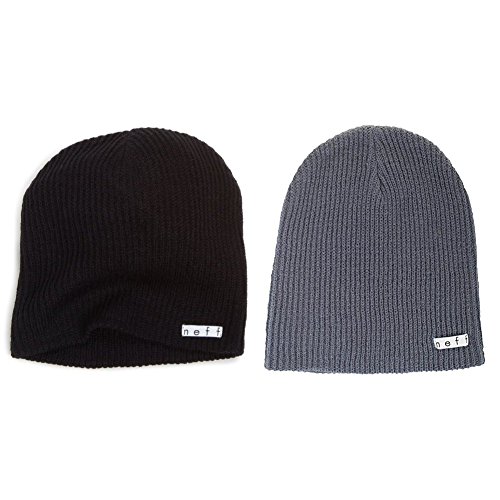 neff 2 Pack Daily Beanie, Black/Charcoal, One Size/One Size