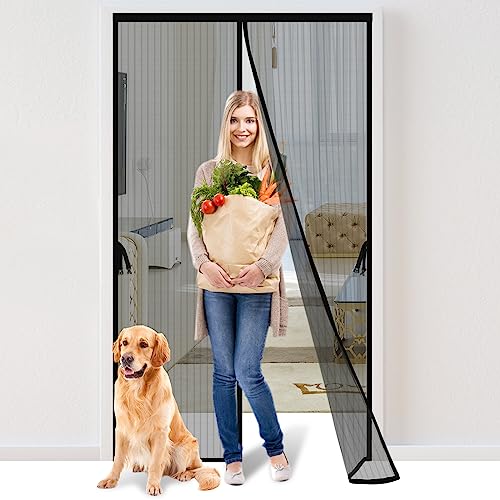 Magnetic Screen Door -Fit for Door Size:32x80 Inch, Hands Free Mesh Partition, Heavy Duty Screen Door Mesh Curtain Keeps Bugs Out, Frame Hook & Loop, Pet and Kid Friendly, Screen Door Size 34x82