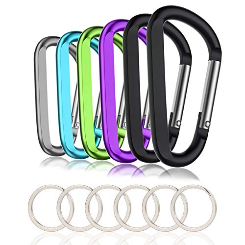 6PCS Carabiner Caribeaner Clip,3' Large Aluminum D Ring Shape Carabeaner Keychain Hook