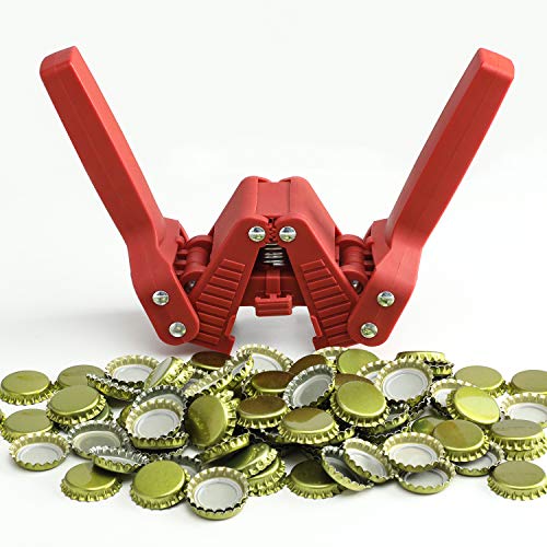 Brewland Beer Bottle Capper and Caps Kit, Crown Bottle Cappers Tool With Magnet for Bottle Capping, Red Baron Home Brew Hand Bottles Capper with 150 Crown Caps for Bottling (Beer Bottle Capper)
