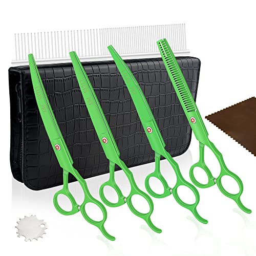 LILYS PET 7inch Professional PET DOG Grooming scissors suit Cutting&Curved&Thinning shears (Green)