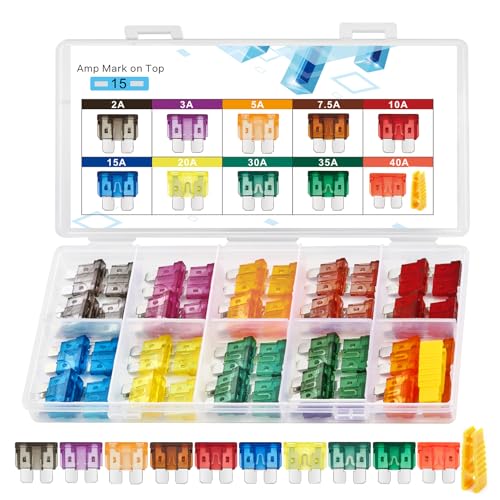 Chanzon UL Listed Standard Blade Fuse Assortment Kit ATC ATO APR 10 Values 5 Each:2A,3A,5A,7.5A,10A,15A, 20A, 30 Amp,35A,40A Spare Auto Fuses Set Assorted 32V 12V Car Truck RV Automotive Motor 50 Pack