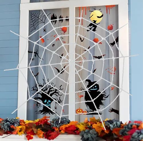 TEXASDELUXE 4 feet White Spiderweb Spider Webs Halloween Decorations Large 5ft end-to-end White Spider Web Spiders Halloween Decorations Round Rope Spider Web Decoration