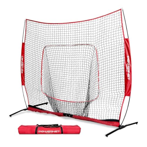 PowerNet Baseball Softball Pro Practice Net for Hitting and Throwing with 7x7 Bow Frame | Weighted Base | One Piece Frame
