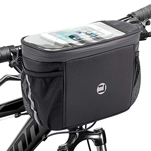 WOTOW Bike Handlebar Insulated Bag, Bike Front Phone Bag Cooler Storage Pouch With TPU Touch Screen Insulation Bicycle Frame Bag Strap On Cycling Accessories for Outdoor Hiking Travel Assistants