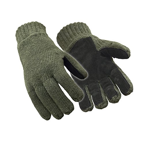 RefrigiWear Thinsulate Insulated Fleece Lined 100% Ragg Wool Leather Palm Gloves (Green, Large)