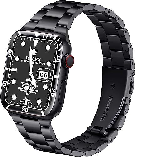 hellosy Compatible with Apple Watch Band Metal 49mm 45mm 44mm 42mm 41mm 40mm 38mm Men Women, Adjustable Business Stainless Steel Replacement Band for Apple Watch Series 8/7/6/5/4/3/2/1/SE/SE2/Ultra.(41/40/38mm,Black)