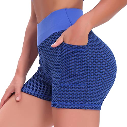 Bblulu Women Ruched Yoga Shorts Butt Lifting High Waist Tummy Control Workout Pants Textured Scrunch Booty Pants with Pocket
