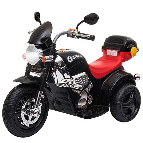 Aosom 6V Kids Motorcycle Dirt Bike Electric Battery-Powered Ride-On Toy Off-Road Street Bike with Music & Horn Buttons, Stable 3-Wheel Design, & Rear Storage Space, Black