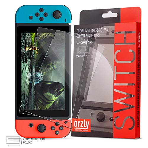 Orzly Glass Screen Protectors Compatible with Nintendo Switch - Premium Tempered Glass Screen Protector Twin Pack [2X Screen Guards - 0.24mm] for 6.2 Inch Tablet Screen on Nintendo Switch Console