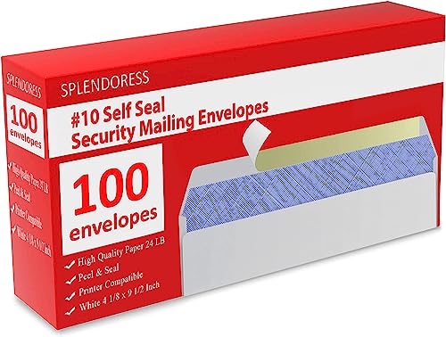 100 Mailing Envelopes, Self Seal Letter Size, Number #10 White Windowless Security Tinted Envelope, 4-1/8 x 9-1/2 Inches, Quality 24 LB
