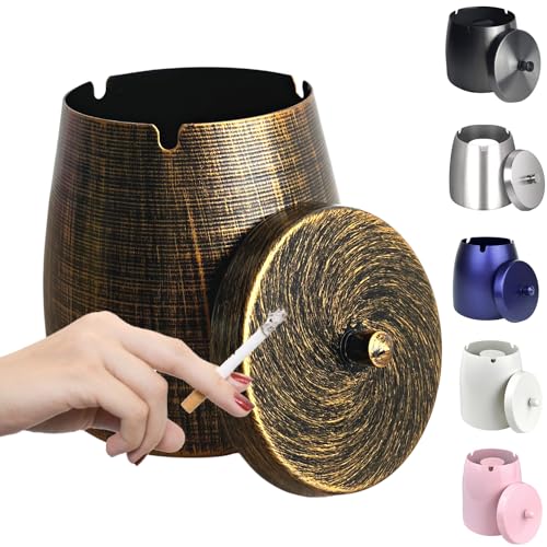 WUSIFIE Ash Tray, Large Outdoor Ashtray with Lid, Ashtray for Outside Patio, Stainless Steel Windproof Smokeless Ash Tray for Balcony, Ashtrays for Smokers, Cigar Ashtray, Home Office Decoration