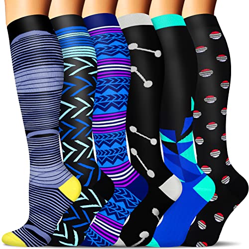 SunFeeling 6 Pairs Compression Socks for Women & Men Circulation - Best Support for Nurses,Running,Athletic,Sports,Large-X-Large