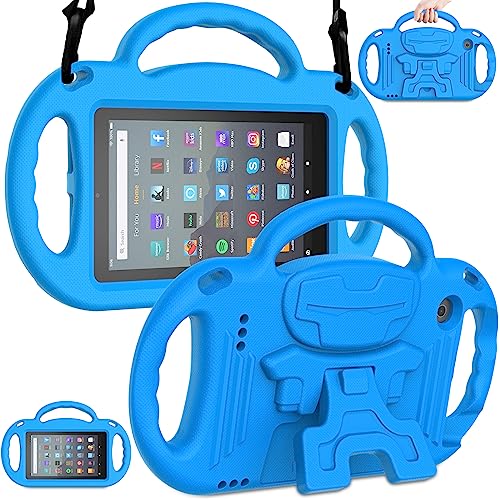 LTROP Kindle Fire 7 Tablet Case, Fire 7 2019/2017 Case for Kids - Light Weight Handle Stand Shoulder Strap Child-Proof Case for Fire 7-inch Display Tablet (9th Generation & 7th Gen) - Blue