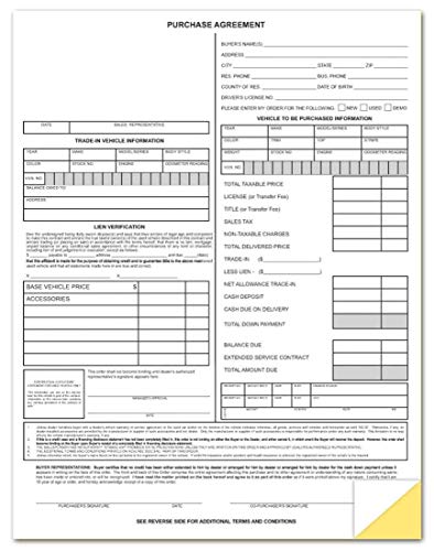 Vehicle Purchase Agreement Forms (2-Part) (100 per Pack)