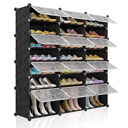KOUSI Portable Shoe Rack Organizer 48 Pair Tower Shelf Shoe Storage Cabinet Stand Expandable for Heels, Boots, Slippers， 8 Tier Black