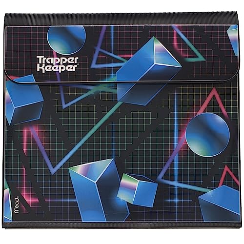 Trapper Keeper Binder, Retro Design, 1 Inch Binder, 2 Folders and Extra Pocket, Metal Rings and Spring Clip, Secure Storage, Shapes, Mead School Supplies (260038CQ1-ECM)