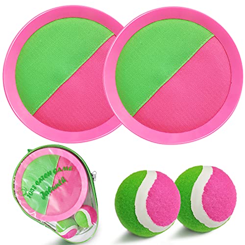 Jalunth Ball Catch Set Game Toss Paddle - Beach Toys Back Yard Pool Outdoor Pool Backyard Throw Sticky Mitts Set Age 3 4 5 6 7 8 9 10 11 12 Years Old Boys Girls Kids Adults Family Easter Gifts