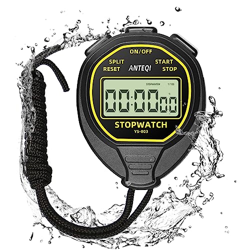 Waterproof Digital Stopwatch Timer, ANTEQI Large Display Simple Stopwatch with ON/Off Function No Clock No Calendar No Alarm Silent Stopwatch for Baseball Swimming Running Training Kids Coaches