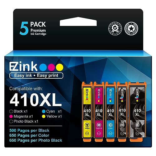 E-Z Ink (TM Remanufactured Ink Cartridge Replacement for Epson 410XL 410 XL T410XL to use with Expression XP-640 XP-830 XP-7100 XP-530 XP-630 XP-635 (Black, Cyan, Magenta, Yellow, Photo Black) 5 Pack